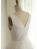 Boat Neckline Ivory Sequin Deep V Back Tulle Bridesmaid Dress